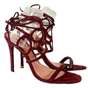 Schutz Adjustable Buckle Strappy Suede Wrap Pump High Heel Burgundy Women's 9.5